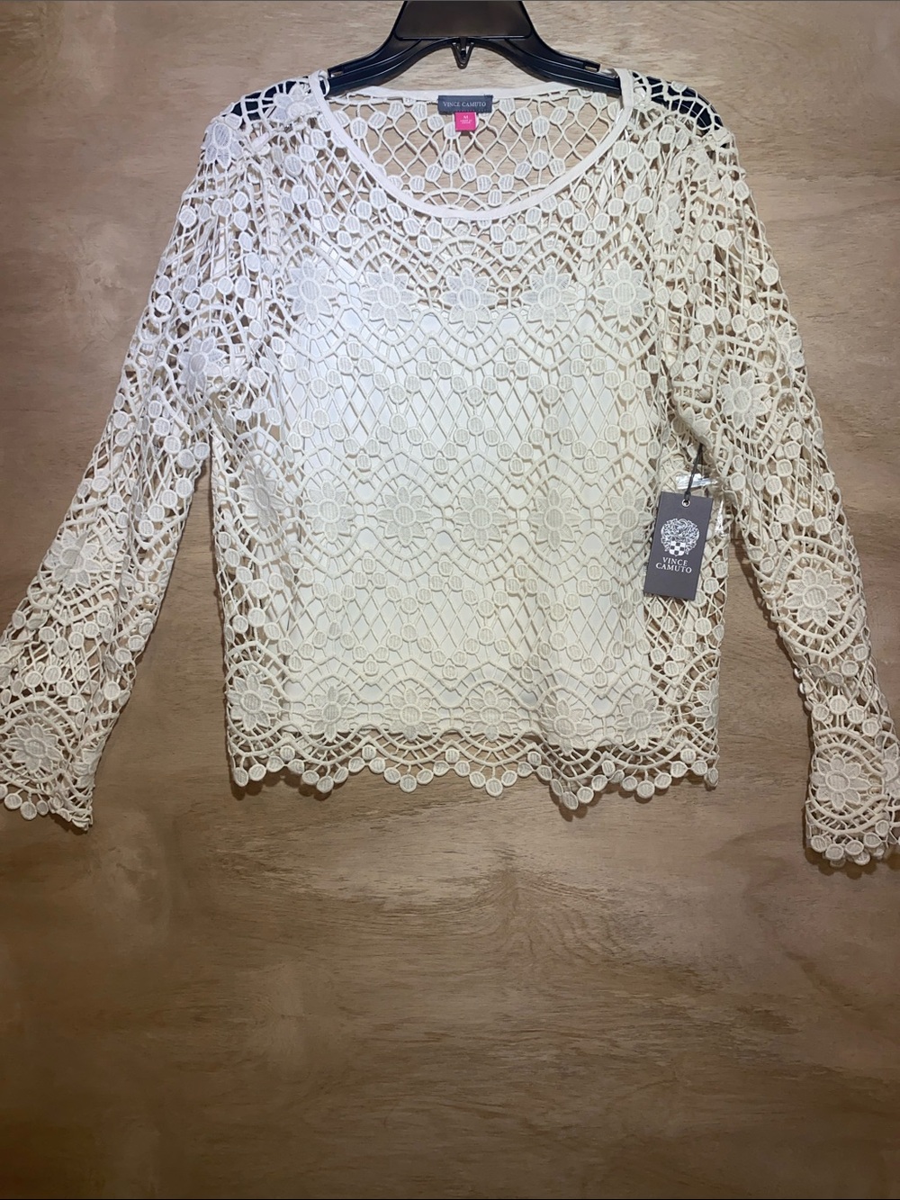Vince Camuto Cream Crochet Lace Long-Sleeve Blouse